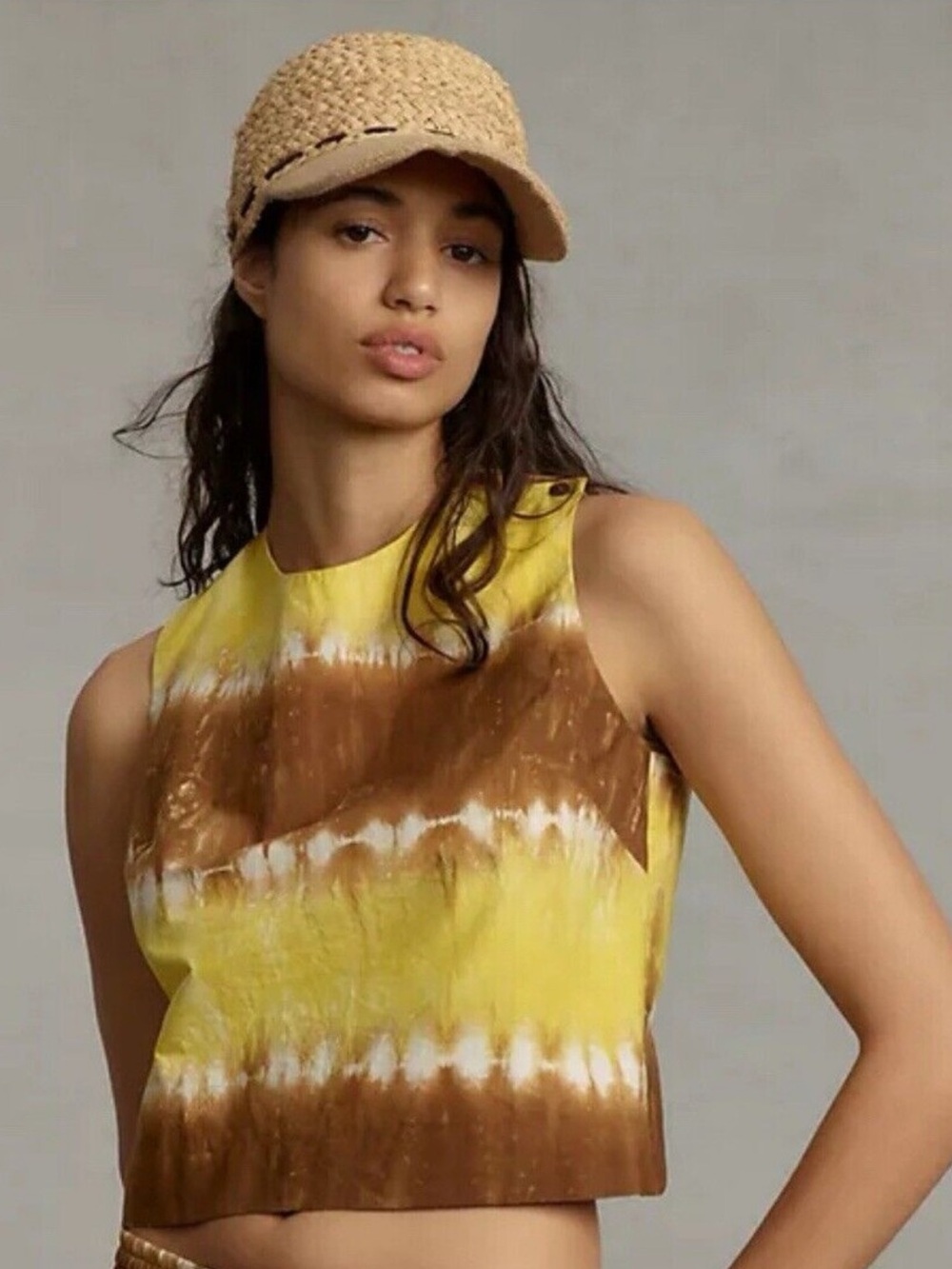 Anthropologie WHIT TWO Tie Dye Cross Back Crop Top Size Small Yellow NWOT